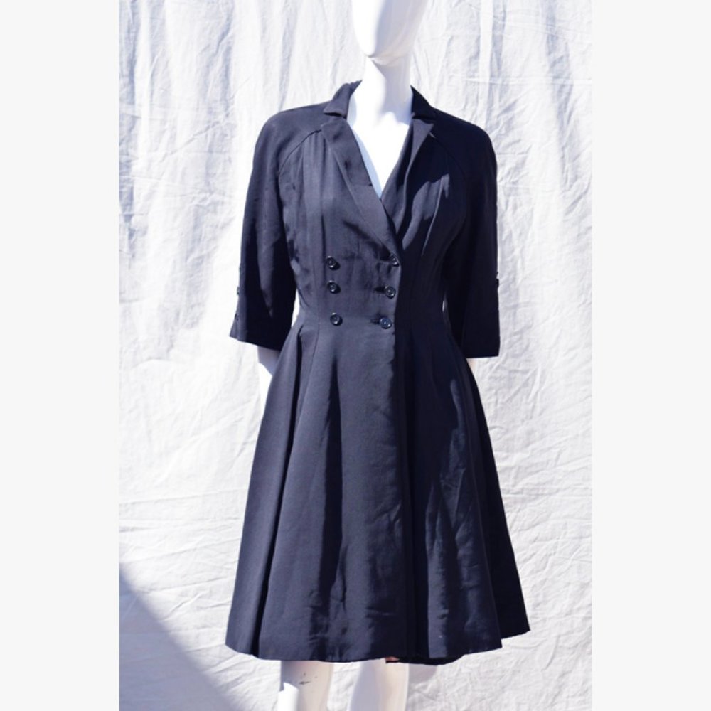 Vtg Faille Fit Flare Princess Coat Dress S - image 2